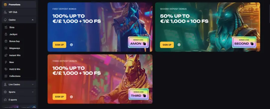 Amonbet Casino Mobile Interface